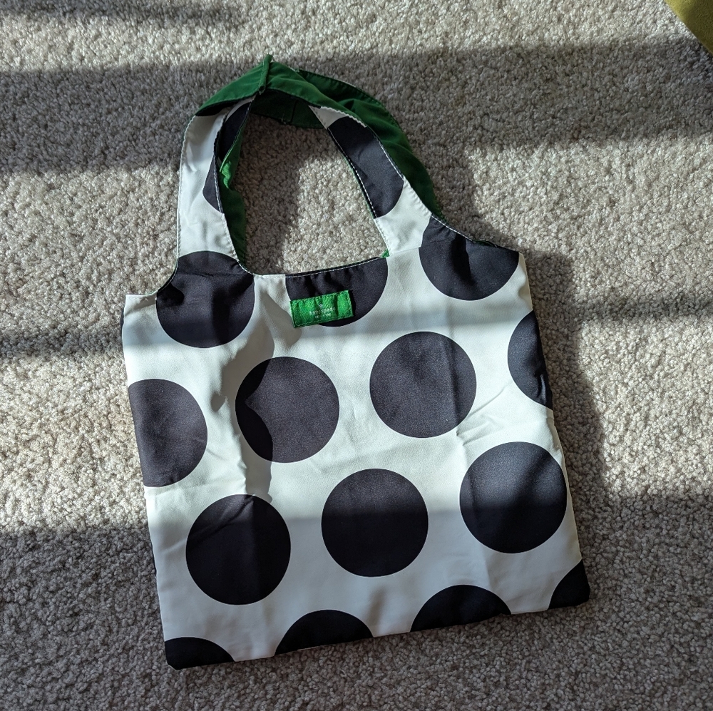 Kate Spade Polka Dot Tote Bag - Black and White reversible side green